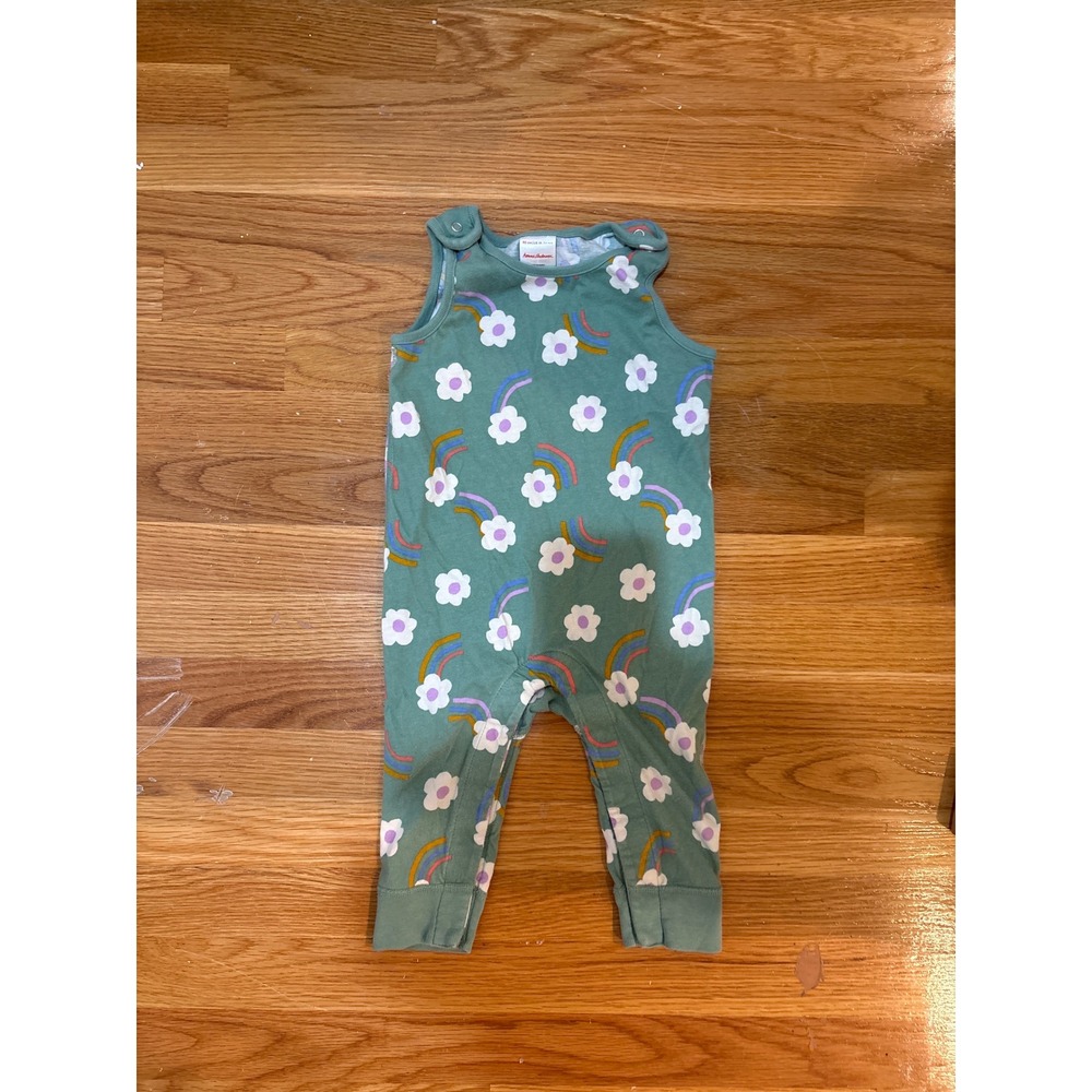 Hanna Andersson 18-24 Months Teal Rainbow Daisy Sleeveless Romper 80cm Organic